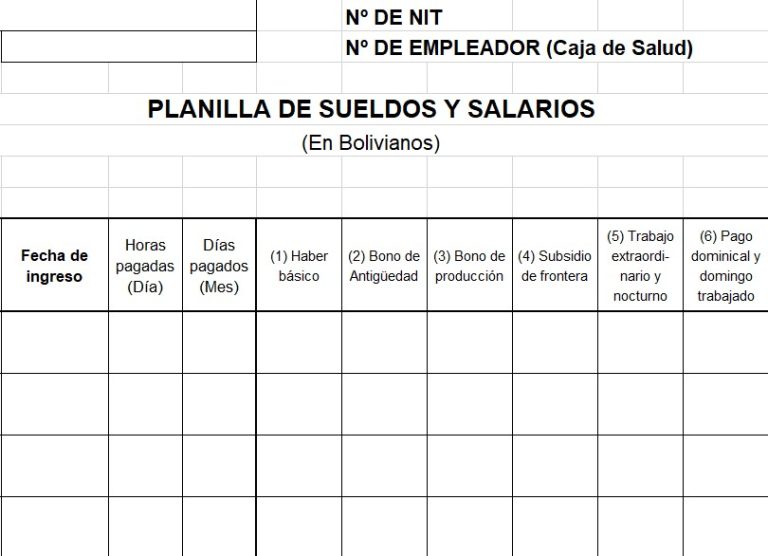 PLANILLA DE SUELDOS Y SALARIOS BOLIVIA 2023