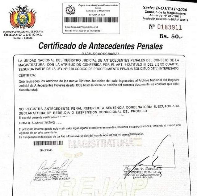 CÓMO CANCELAR ANTECEDENTES PENALES EN BOLIVIA
