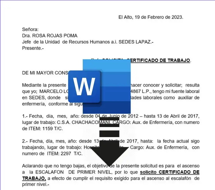 Modelo de Solicitud de Certificado de Trabajo Bolivia WORD