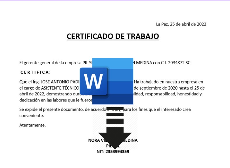 Modelo de Certificado de Trabajo Word Bolivia